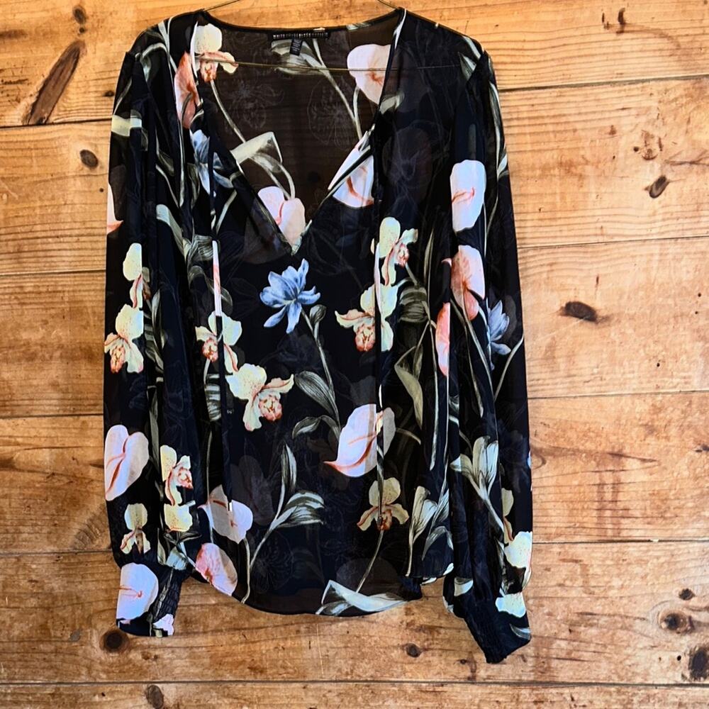 White House Black Sheer Floral Print Blouse